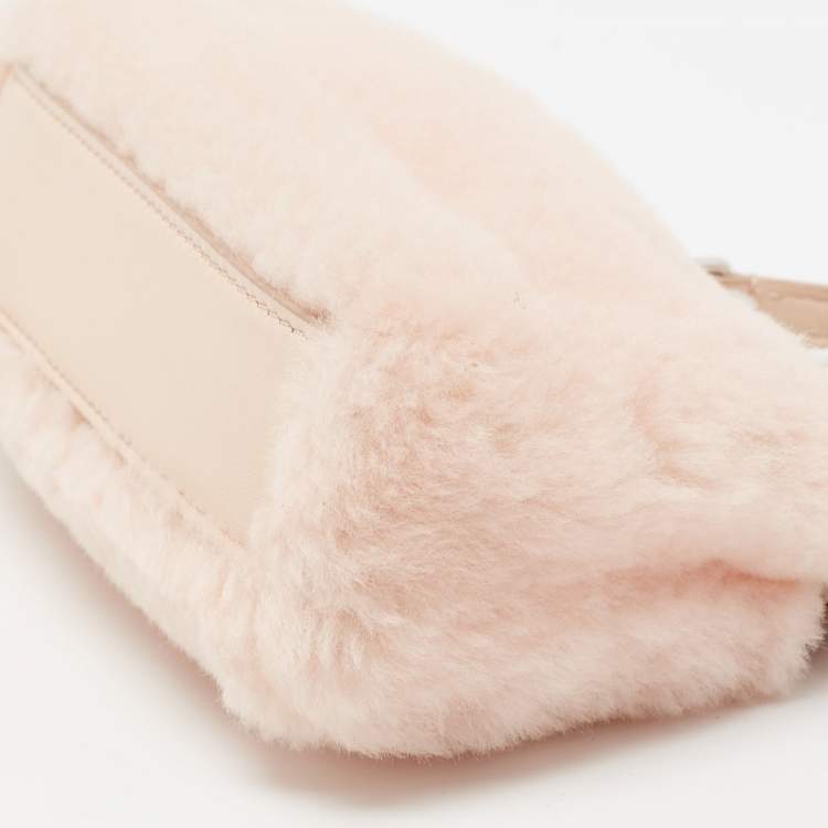 Pre Owned Fendi Powder Pink Shearling and Leather Micro Peekaboo Bag