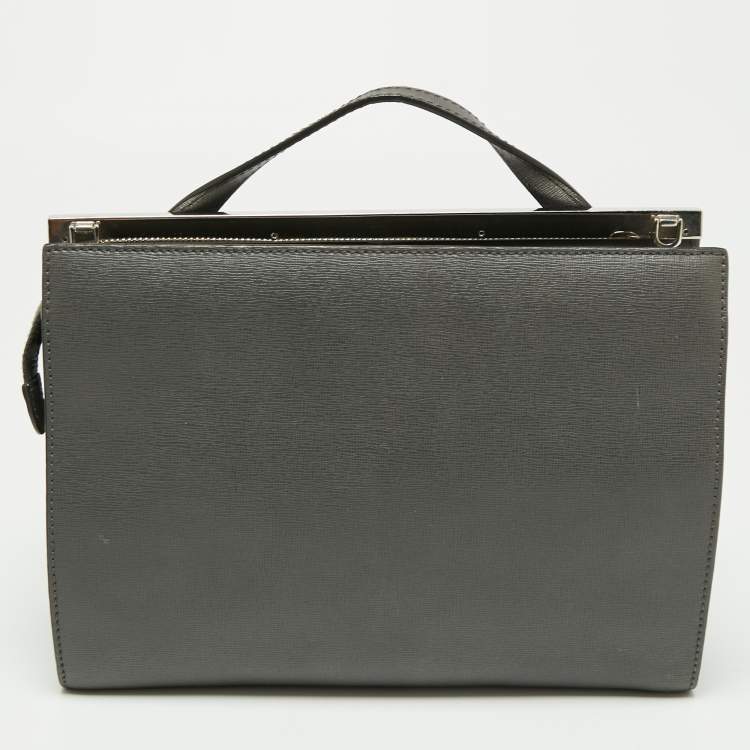 مملوكة مسبقًا Fendi Grey Textured Leather Small Demi Jour Top Handle Bag