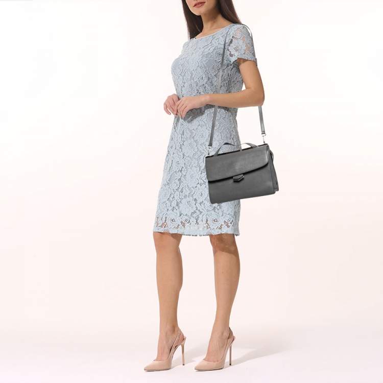 مملوكة مسبقًا Fendi Grey Textured Leather Small Demi Jour Top Handle Bag