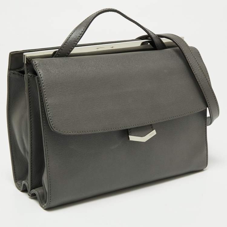 مملوكة مسبقًا Fendi Grey Textured Leather Small Demi Jour Top Handle Bag
