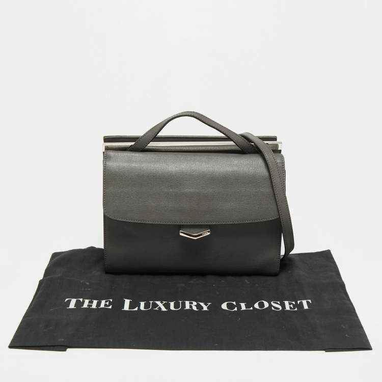 مملوكة مسبقًا Fendi Grey Textured Leather Small Demi Jour Top Handle Bag