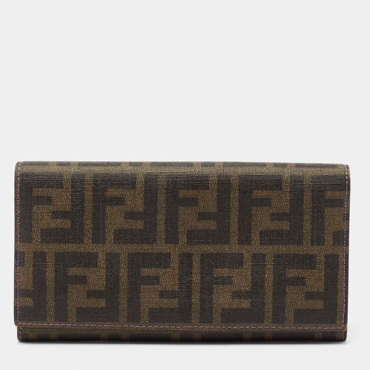 Pre Owned Fendi Tobacco Zucca Coated Canvas Flap Continental Wallet