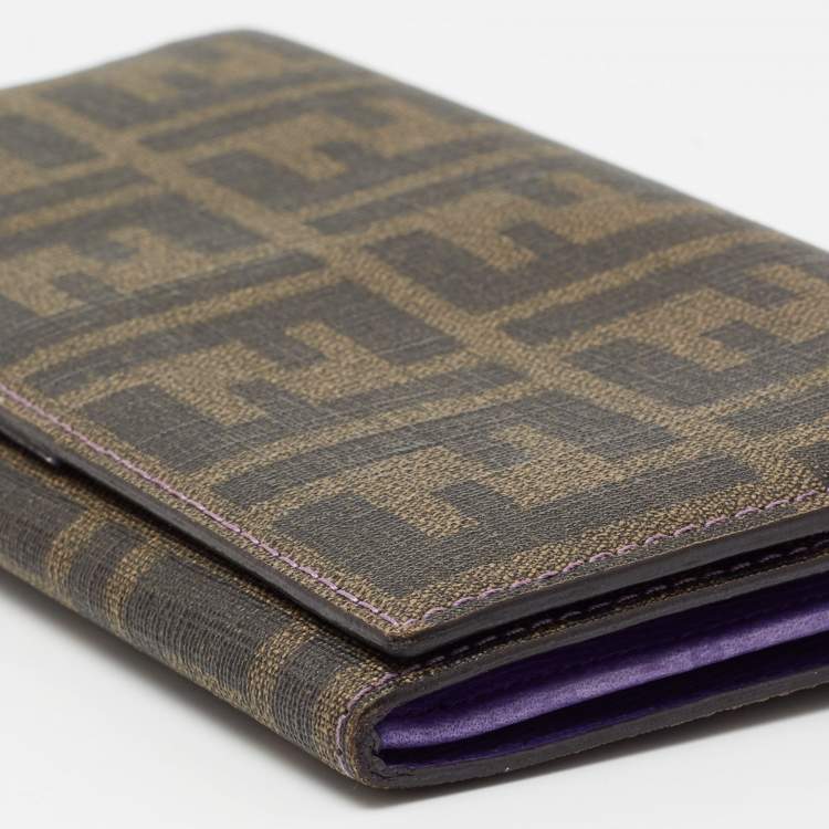 Pre Owned Fendi Tobacco Zucca Coated Canvas Flap Continental Wallet