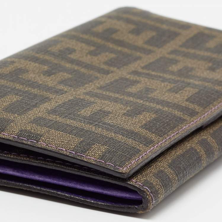 Pre Owned Fendi Tobacco Zucca Coated Canvas Flap Continental Wallet