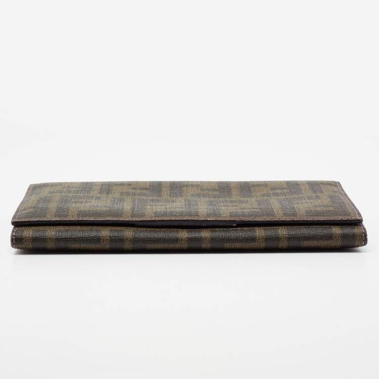 Pre Owned Fendi Tobacco Zucca Coated Canvas Flap Continental Wallet