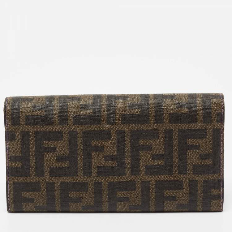 Pre Owned Fendi Tobacco Zucca Coated Canvas Flap Continental Wallet