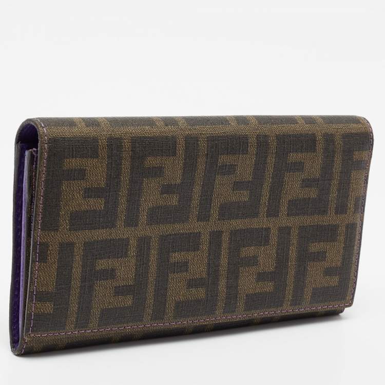 Pre Owned Fendi Tobacco Zucca Coated Canvas Flap Continental Wallet