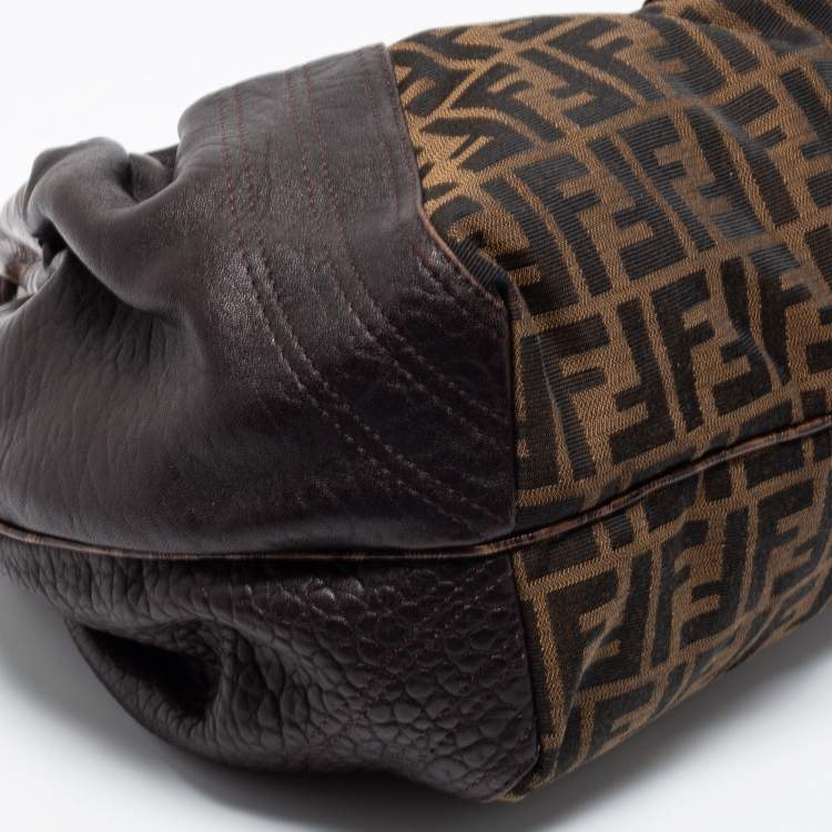 Pre Owned Fendi Tobacco Zucca Canvas and Textured Leather Spy Bag