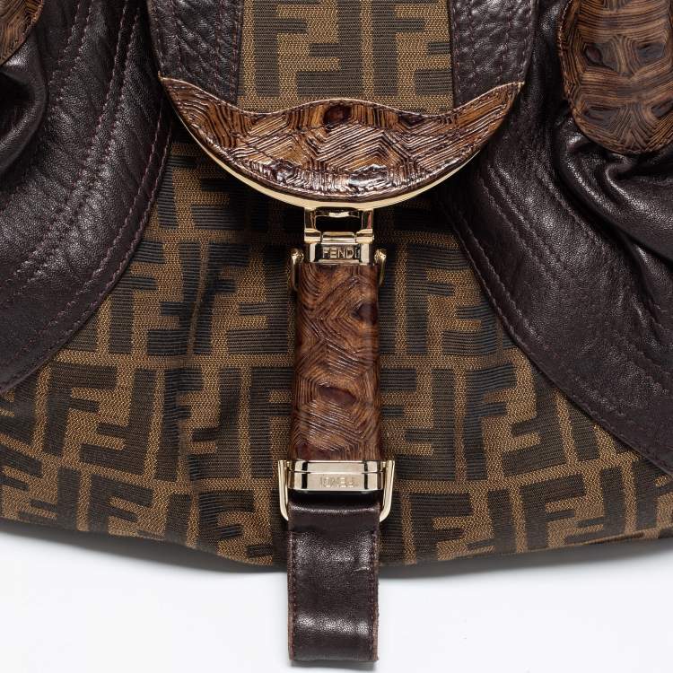 Pre Owned Fendi Tobacco Zucca Canvas and Textured Leather Spy Bag