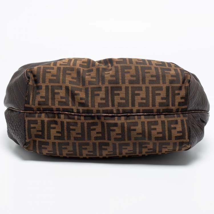 Pre Owned Fendi Tobacco Zucca Canvas and Textured Leather Spy Bag