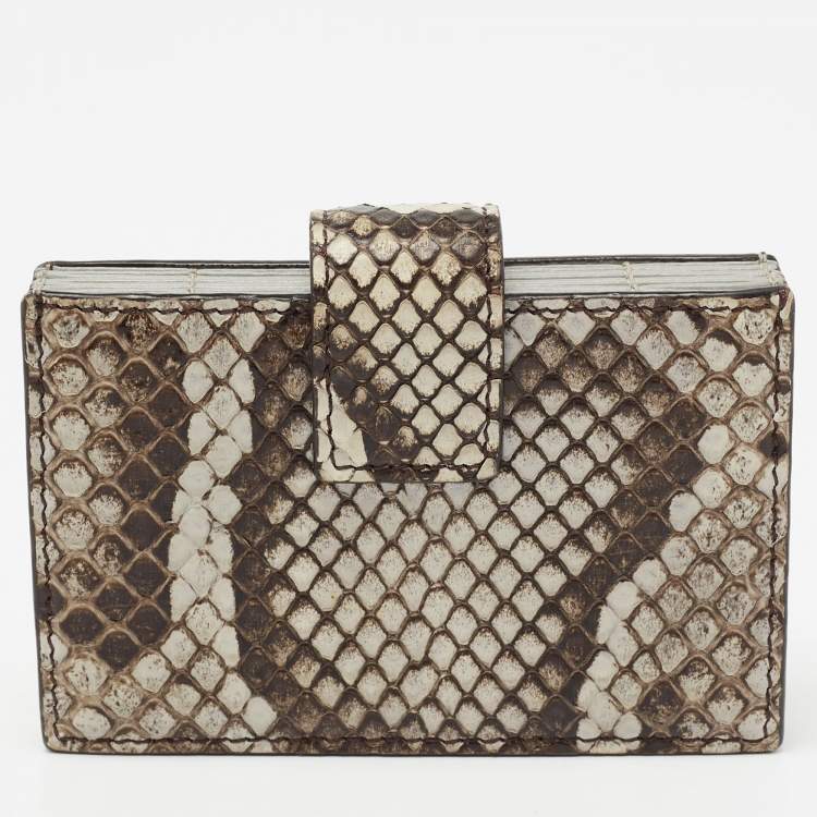 Pre Owned Fendi Grey/Brown Python and Leather F Gusseted Card Holder