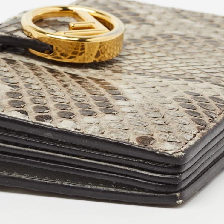 Pre Owned Fendi Grey/Brown Python and Leather F Gusseted Card Holder