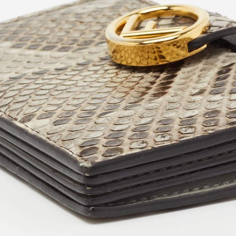 Pre Owned Fendi Grey/Brown Python and Leather F Gusseted Card Holder