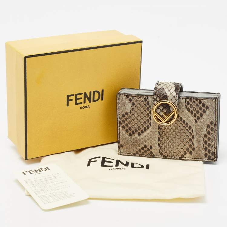 Pre Owned Fendi Grey/Brown Python and Leather F Gusseted Card Holder