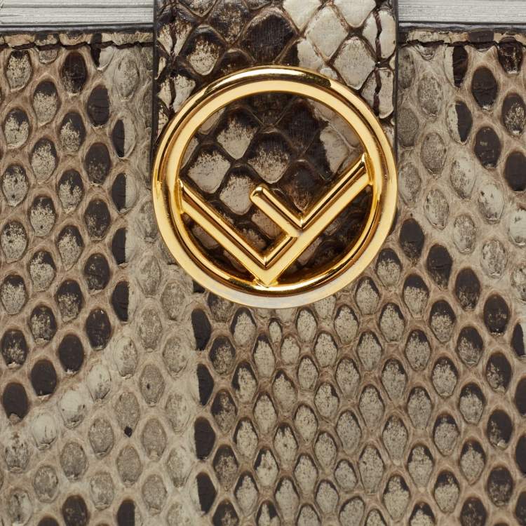 Pre Owned Fendi Grey/Brown Python and Leather F Gusseted Card Holder
