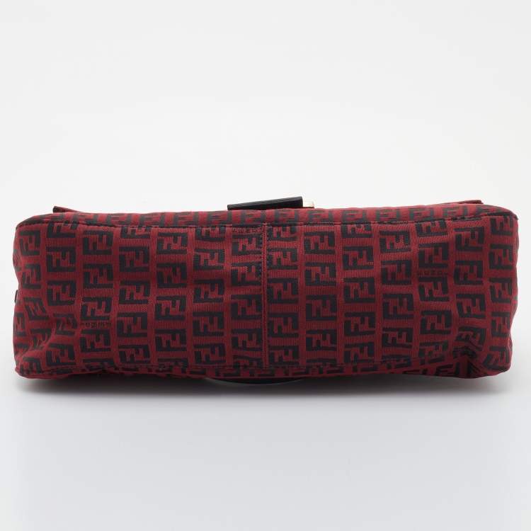 Pre Owned Fendi Red Zucchino Canvas Mama Forever Baguette Bag
