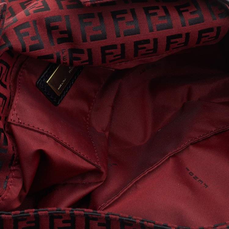 Pre Owned Fendi Red Zucchino Canvas Mama Forever Baguette Bag
