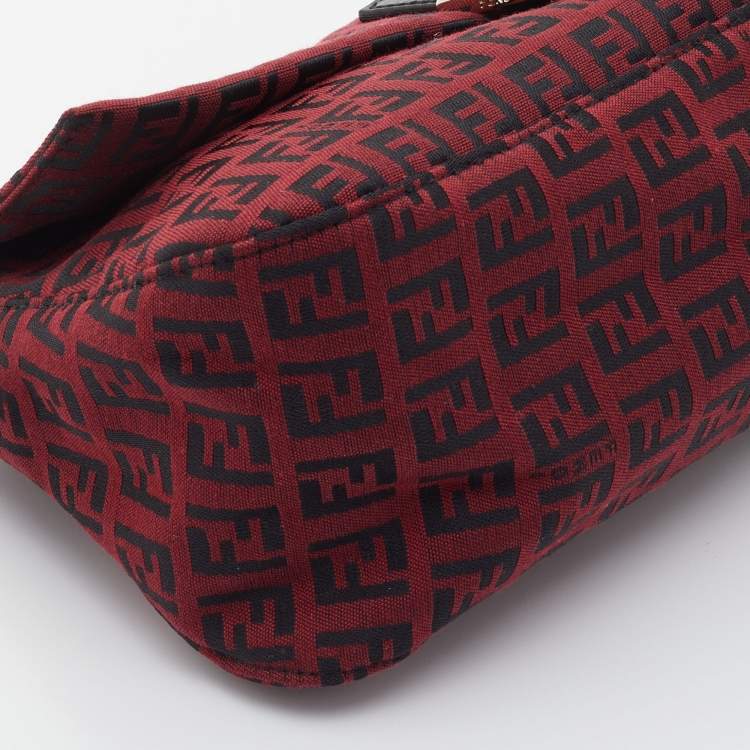 Pre Owned Fendi Red Zucchino Canvas Mama Forever Baguette Bag