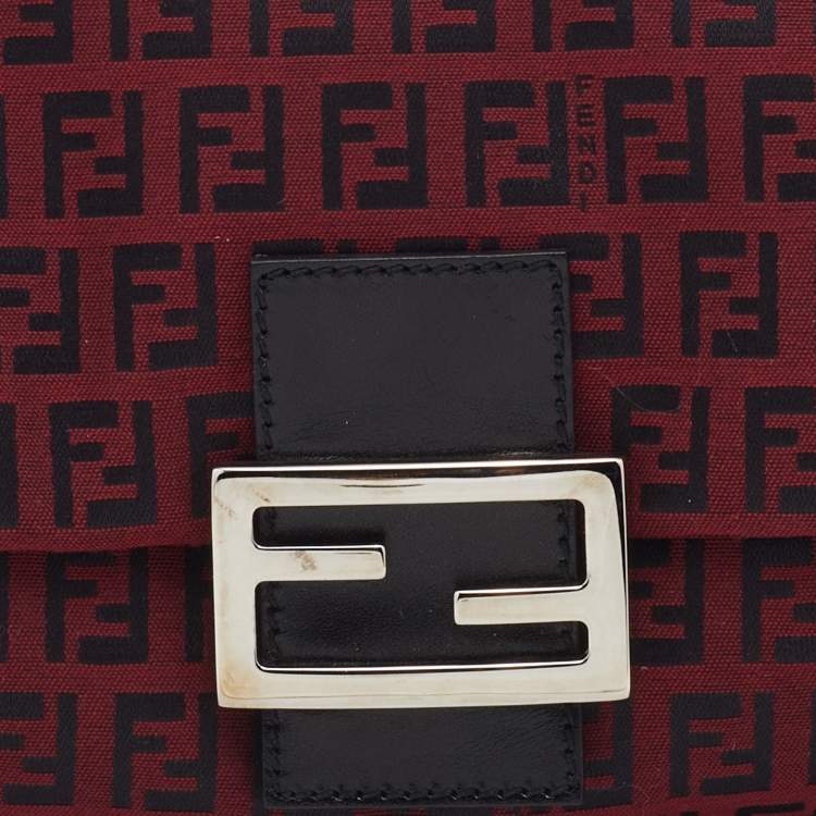 Pre Owned Fendi Red Zucchino Canvas Mama Forever Baguette Bag