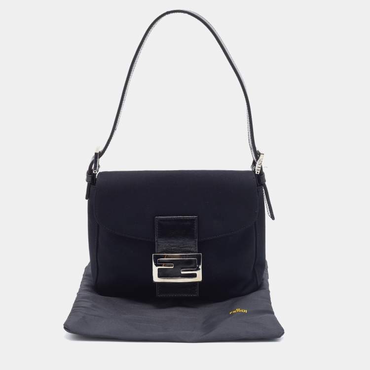 Pre Owned Fendi Black Neoprene and Patent Leather Baguette Bag