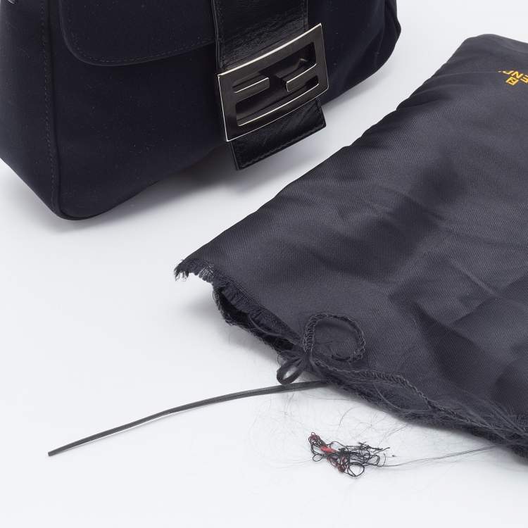 Pre Owned Fendi Black Neoprene and Patent Leather Baguette Bag
