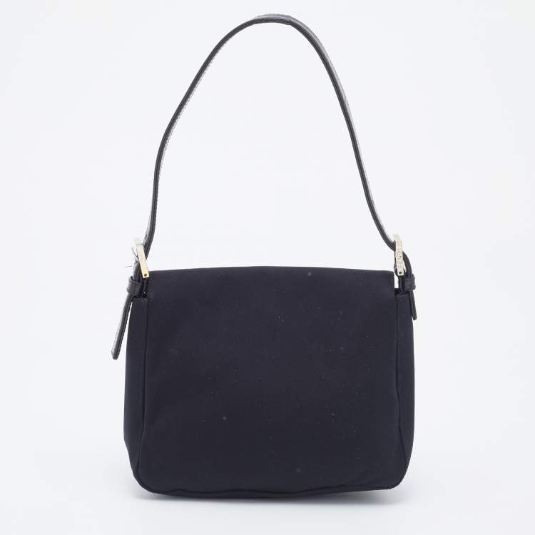 Pre Owned Fendi Black Neoprene and Patent Leather Baguette Bag