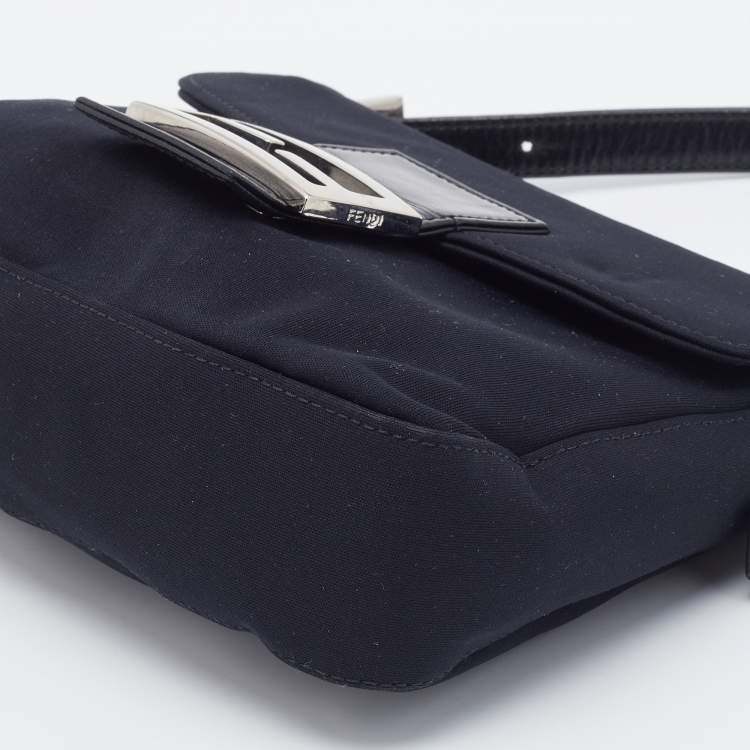 Pre Owned Fendi Black Neoprene and Patent Leather Baguette Bag