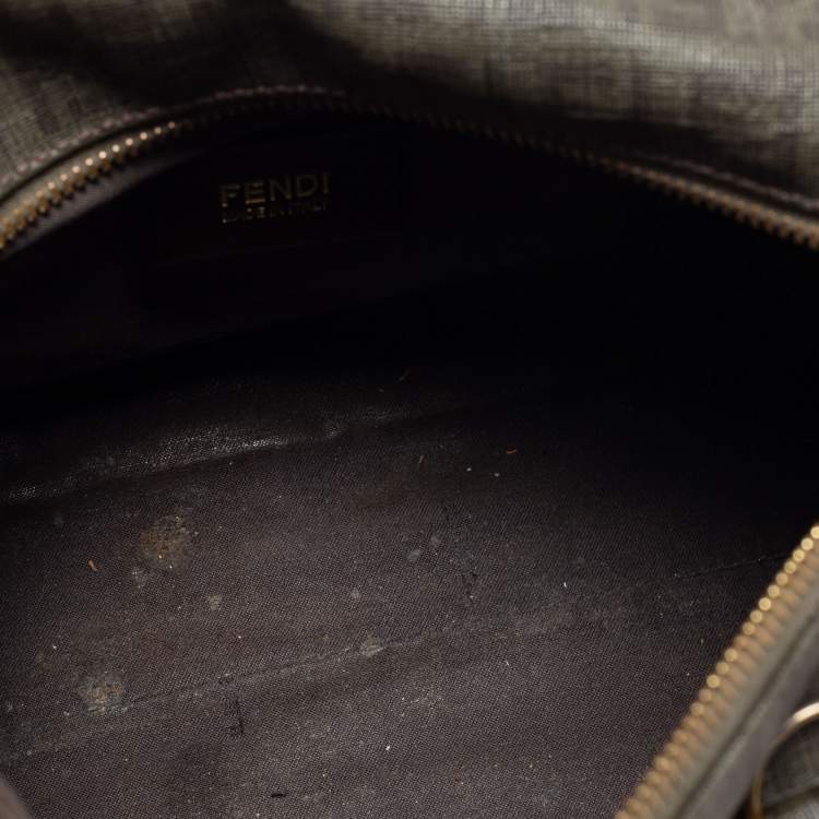Pre Owned Fendi Grey Zucchino Coated Canvas Forever Bauletto Boston Bag