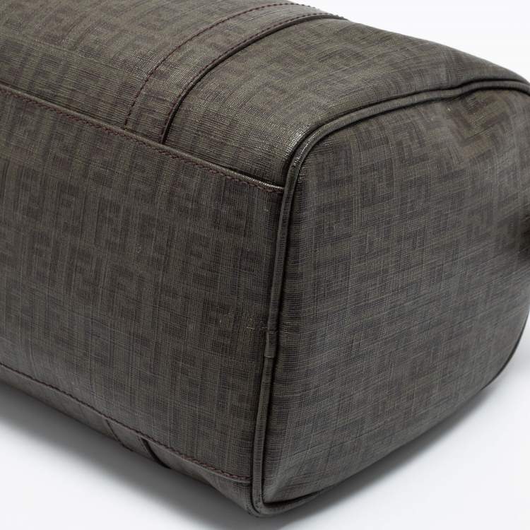Pre Owned Fendi Grey Zucchino Coated Canvas Forever Bauletto Boston Bag