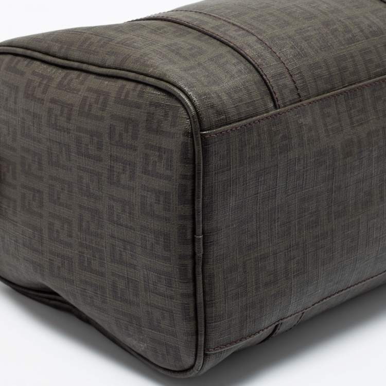 Pre Owned Fendi Grey Zucchino Coated Canvas Forever Bauletto Boston Bag