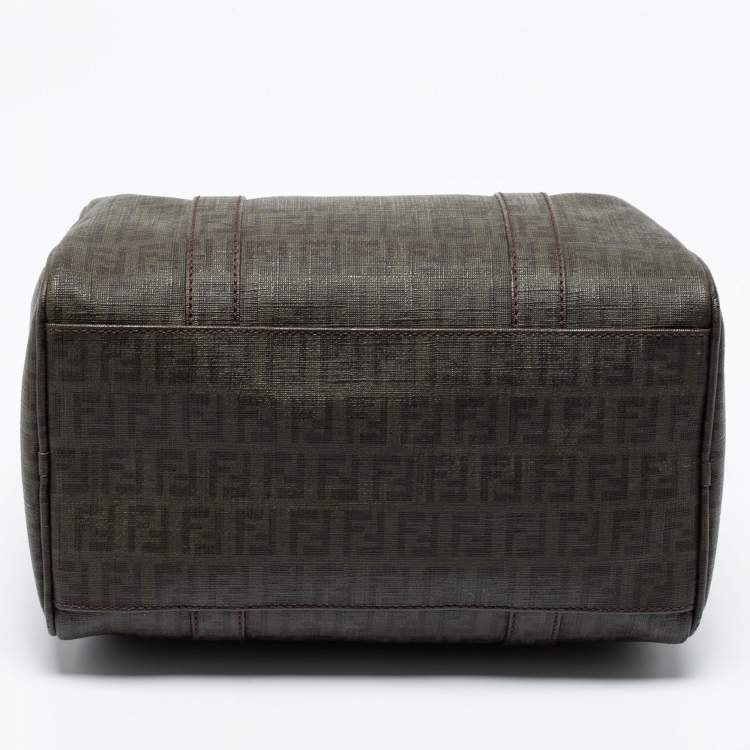 Pre Owned Fendi Grey Zucchino Coated Canvas Forever Bauletto Boston Bag