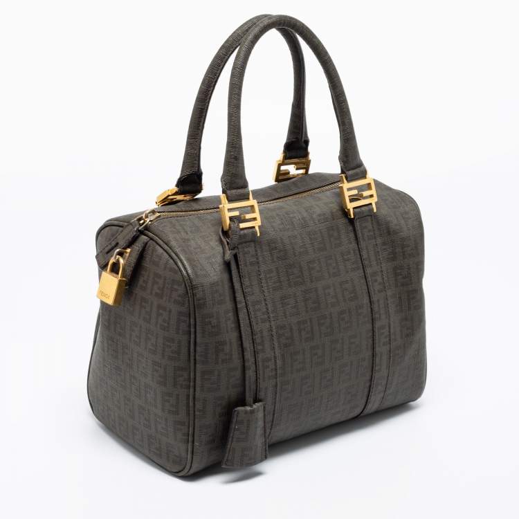 Pre Owned Fendi Grey Zucchino Coated Canvas Forever Bauletto Boston Bag