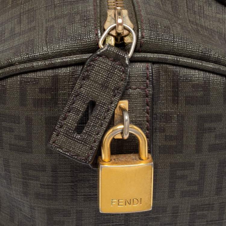 Pre Owned Fendi Grey Zucchino Coated Canvas Forever Bauletto Boston Bag