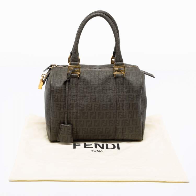 Pre Owned Fendi Grey Zucchino Coated Canvas Forever Bauletto Boston Bag