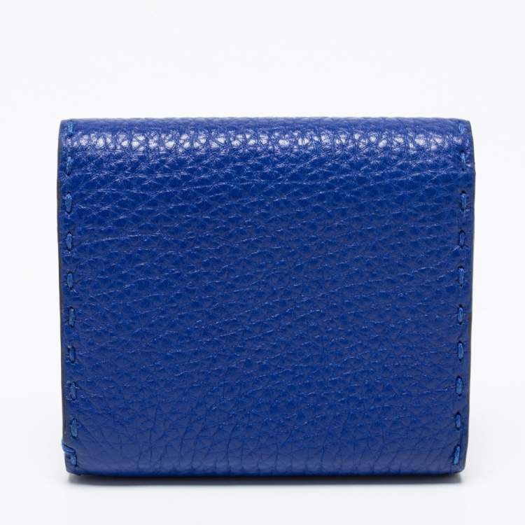 Pre Owned Fendi Blue/Light Grey Selleria Leather Trifold Compact Wallet