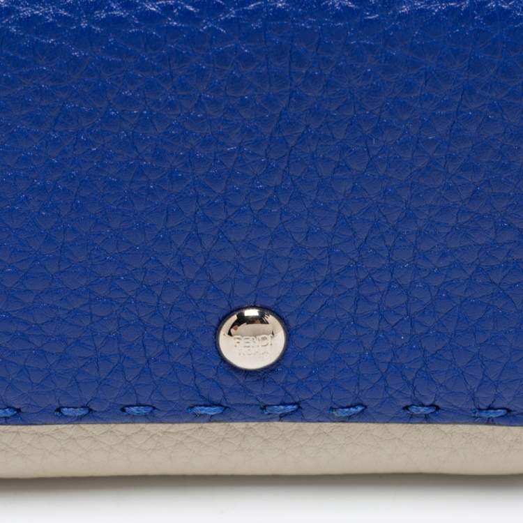 Pre Owned Fendi Blue/Light Grey Selleria Leather Trifold Compact Wallet