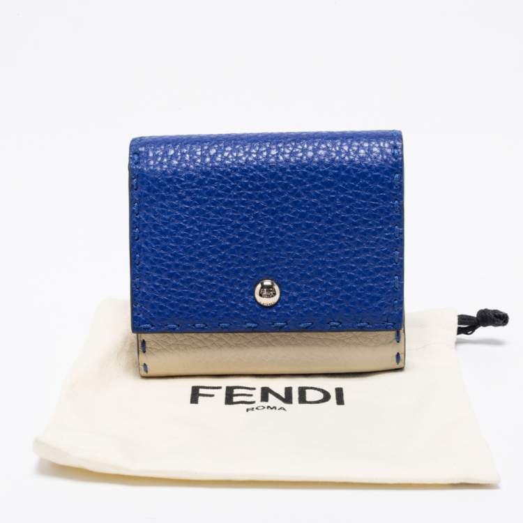 Pre Owned Fendi Blue/Light Grey Selleria Leather Trifold Compact Wallet