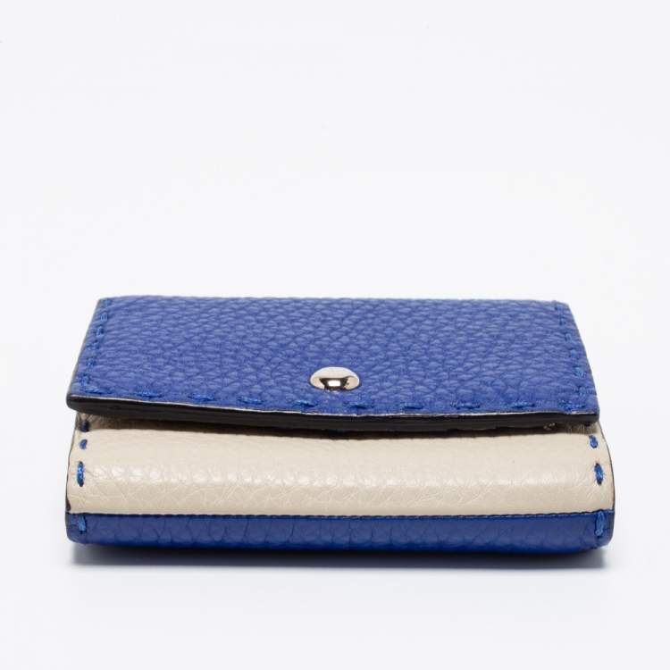 Pre Owned Fendi Blue/Light Grey Selleria Leather Trifold Compact Wallet