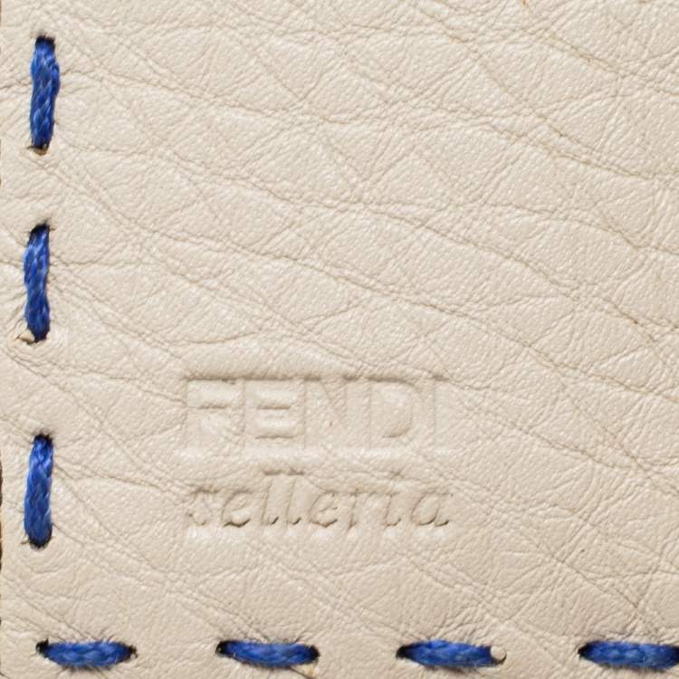 Pre Owned Fendi Blue/Light Grey Selleria Leather Trifold Compact Wallet