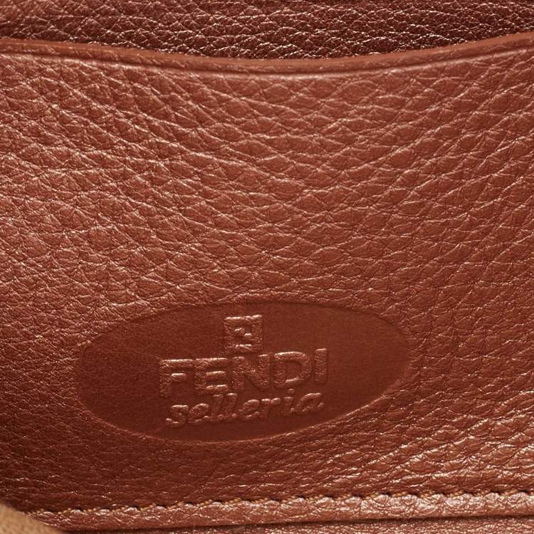 Pre Owned Fendi Metallic Rose Gold Leather Selleria Zip Around Wallet
