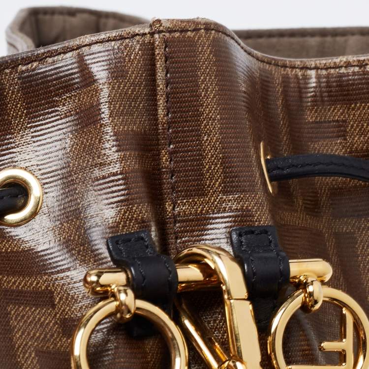 Pre Owned Fendi Brown/Black Zucca Coated Canvas and Leather Mon Tresor Bucket Bag