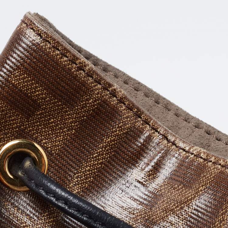Pre Owned Fendi Brown/Black Zucca Coated Canvas and Leather Mon Tresor Bucket Bag