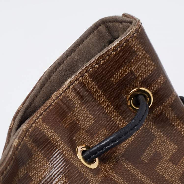 Pre Owned Fendi Brown/Black Zucca Coated Canvas and Leather Mon Tresor Bucket Bag