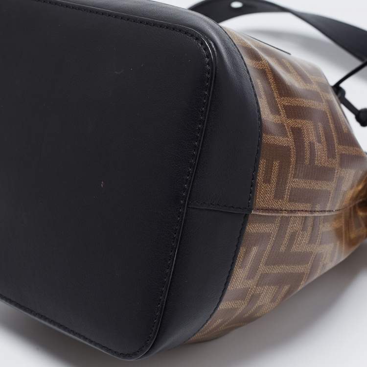 Pre Owned Fendi Brown/Black Zucca Coated Canvas and Leather Mon Tresor Bucket Bag