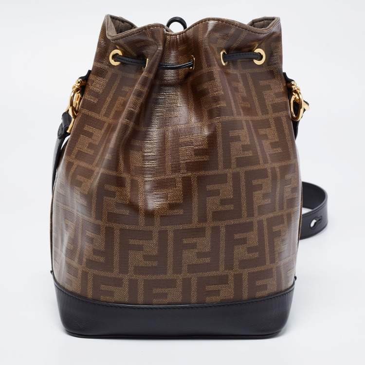 Pre Owned Fendi Brown/Black Zucca Coated Canvas and Leather Mon Tresor Bucket Bag
