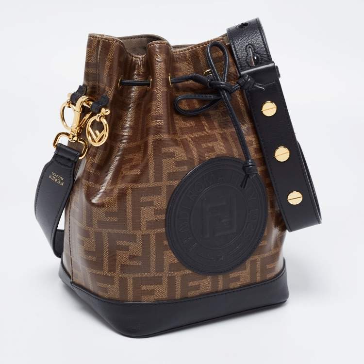 Pre Owned Fendi Brown/Black Zucca Coated Canvas and Leather Mon Tresor Bucket Bag