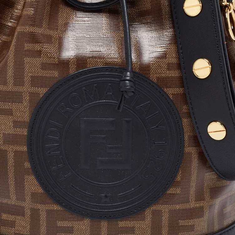 Pre Owned Fendi Brown/Black Zucca Coated Canvas and Leather Mon Tresor Bucket Bag