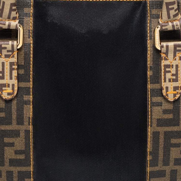 Pre Owned Fendi Tobacco/Black Zucca Coated Canvas and Leather Mixed Media Boston Bag