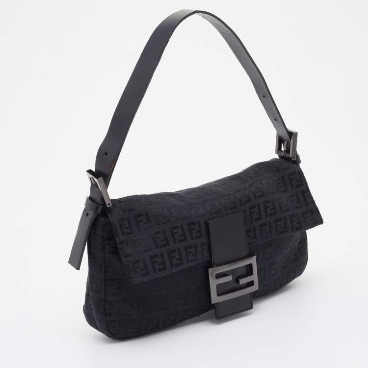 Pre Owned Fendi Black Zucchino Canvas Mama Forever Baguette Bag