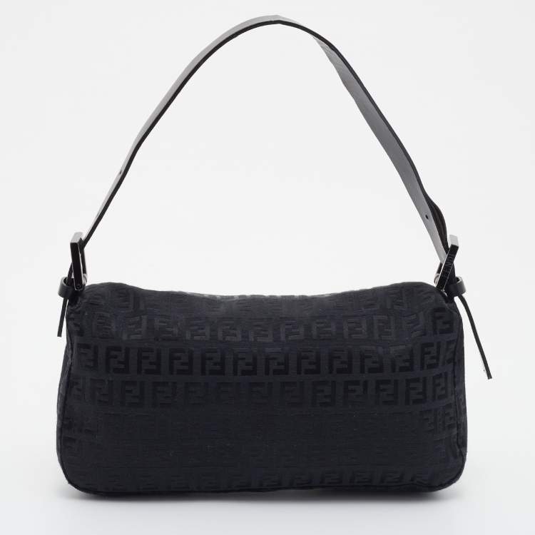 Pre Owned Fendi Black Zucchino Canvas Mama Forever Baguette Bag